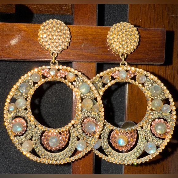 Roni Blanshay Swarovski Crystal and Moonstone Earrings - Picture 3 of 3